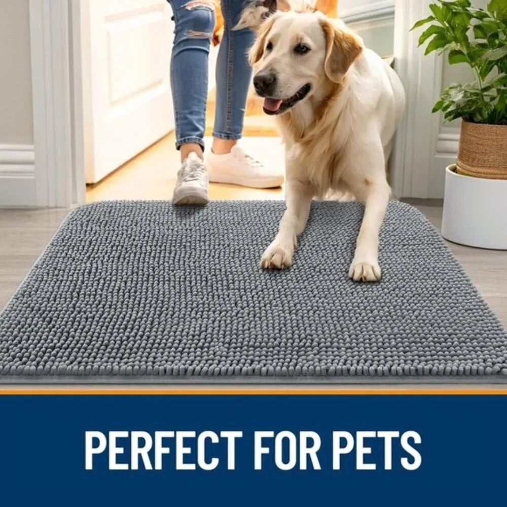 New Dog Door Mat for Muddy Paws 30x20, Absorbent, Non-Slip & Washable Grey Mat - Picture 6 of 8